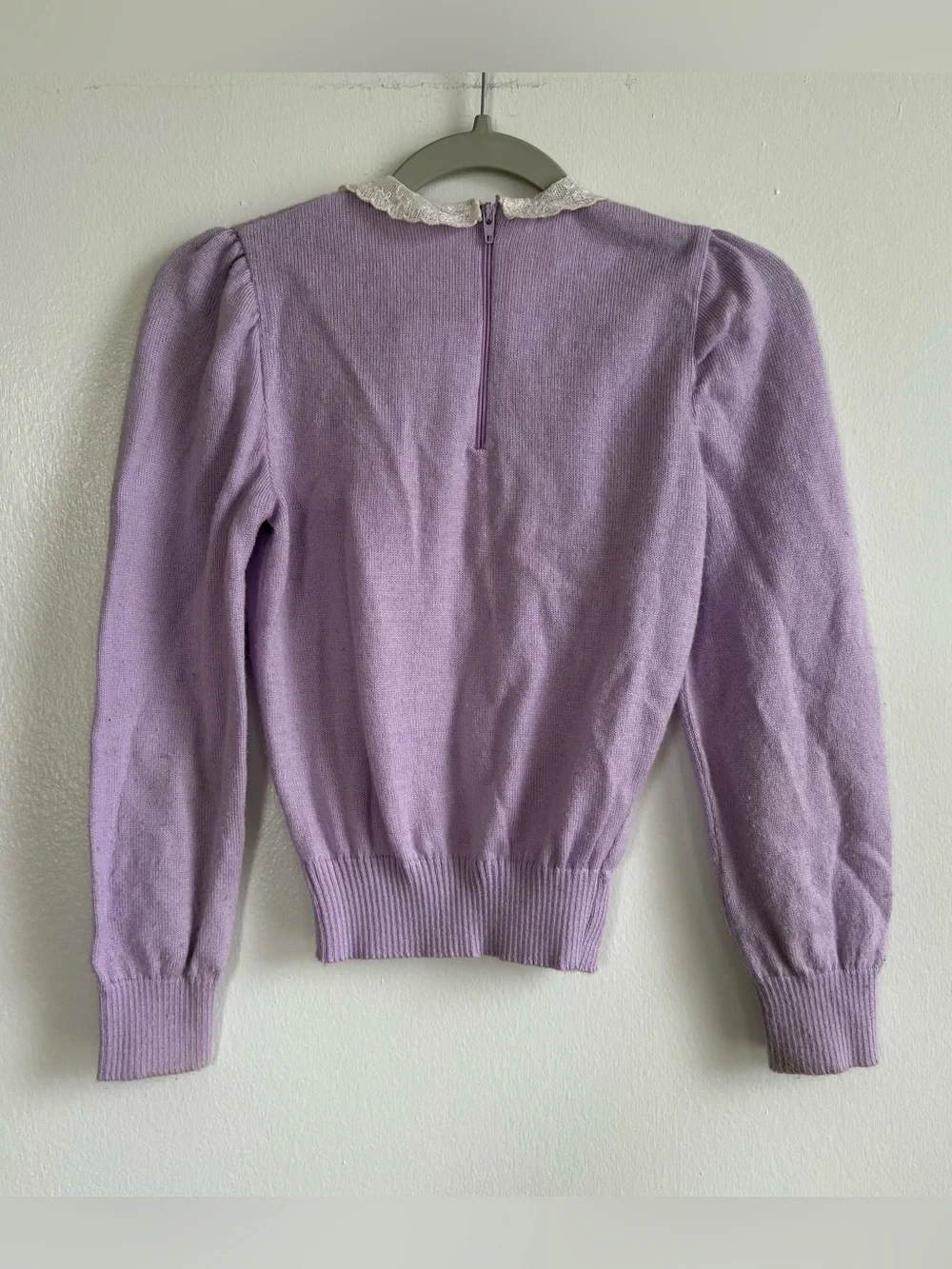 Vintage Winnie the Pooh Disney Purple Knit Lace Collar Pullover Sweater Girls 6X